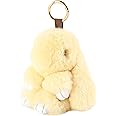 YISEVEN Bunny Stuffed Animal Plush Toy Rabbit Fur Keychain Fluffy Soft Cute Fuzzy Accessories Furry Ball Key Chain Gift for Women Teens Girls Kids Backpack Purse - Beige