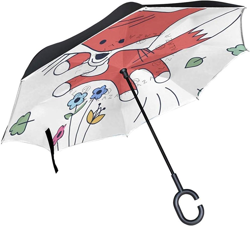 Mike-Shop Sombrilla inversa Invertida de Doble Capa Zorro de Dibujos