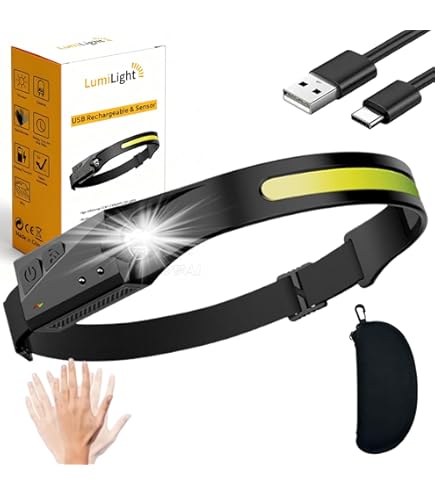 Puersit LED Head Torch USB Rechargeable Headlamp 6 Modes Motion Sensor Headligh 260° LED