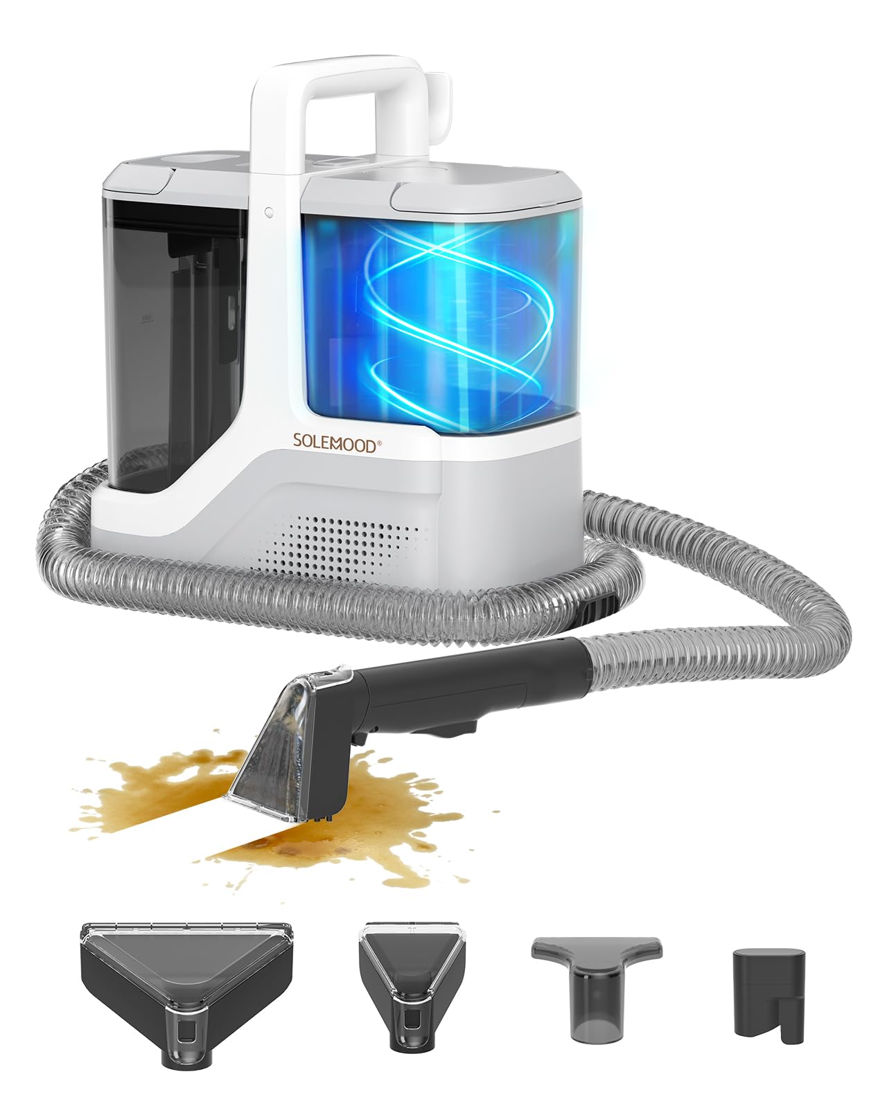 【4つ洗浄ヘッド付属×17000Pa超強吸引力カーペットクリーナー】 家庭用カーペットクリーナー 汚れを浮かせて 布洗浄機 汚れを浮かせて強力吸引 染み抜き 布洗浄機 楽ちん給水口付 ソファ/絨毯クリーナー 染み抜き機能付 ソファ/絨毯/マットレス/車内/ぬいぐるみ/ペットシート対応 乾湿両用 コンパクト (白)