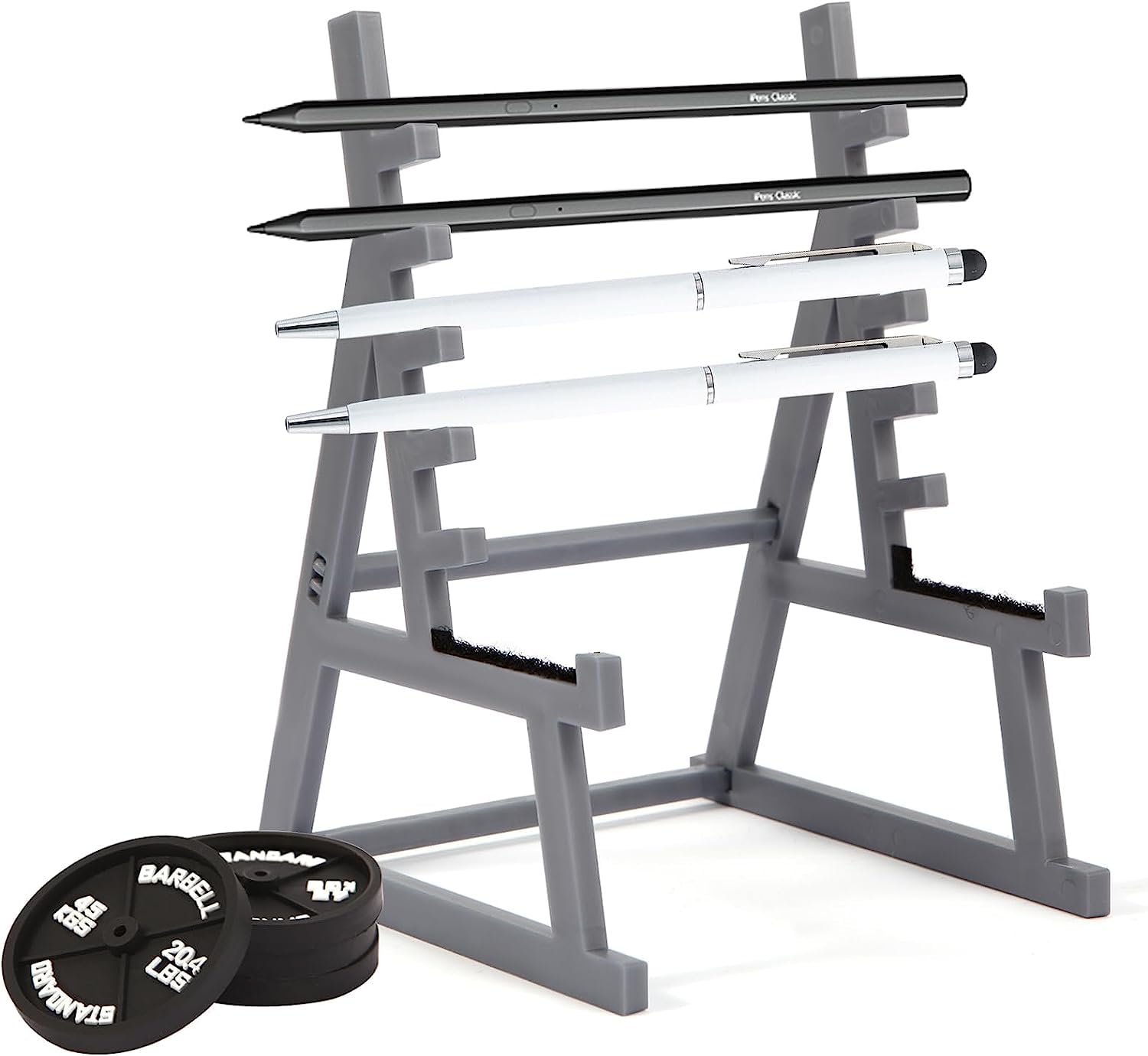 COLEESON Squat Rack Pen Holder, Barbell Rack Pen Holder with Barbells Weights, Office Stationery Organizer Decor Gym Gifts, Gifts for Gym Lovers Male Weightlifting Fans (A)
