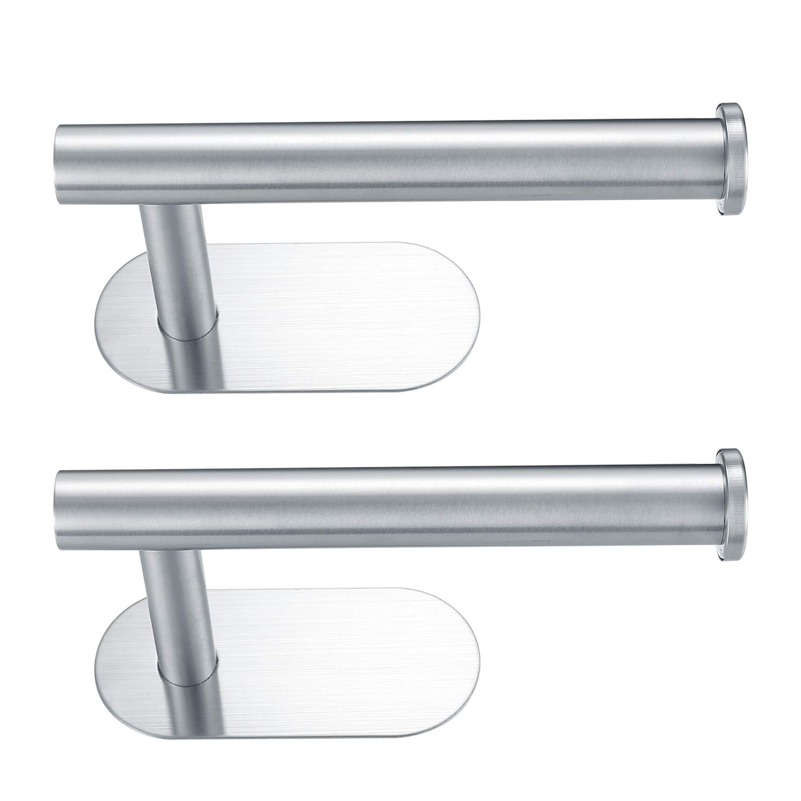 2 Pcs Toilet Paper Roll Holders, Self Adhesive 3M Toilet Kitchen Roll Holder Hanger, Wall Mounted No Drilling Toilet Tissue Paper Holder Rack with 3M Sticker for Kitchen, Bathroom, Silver