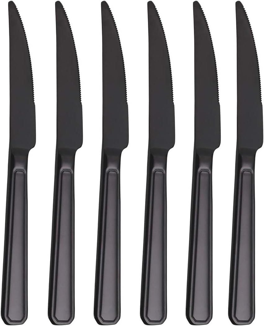 Steak Knife Set Black, Onlycooker Heavy Duty Knives Stainless Steel 6 Piece 9inch
