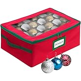 HOLDN’ STORAGE Christmas Ornament Storage Box with Dividers - Fits 48-3” Ornaments, 2 Removable Trays, Durable & Space-Saving, Clear Top Lid, Fits Underbed, Red