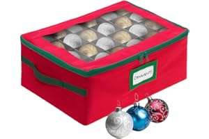 HOLDN’ STORAGE Christmas Ornament Storage Box with Dividers - Fits 48-3” Ornaments, 2 Removable Trays, Durable & Space-Saving, Clear Top Lid, Fits Underbed, Red