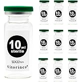 Vitorinca 10ml Sterile Glass Vials, 10 Packs-10ml Sterile Empty Vial with Self-Healing Injection Port and Flip Top Cap, Steri