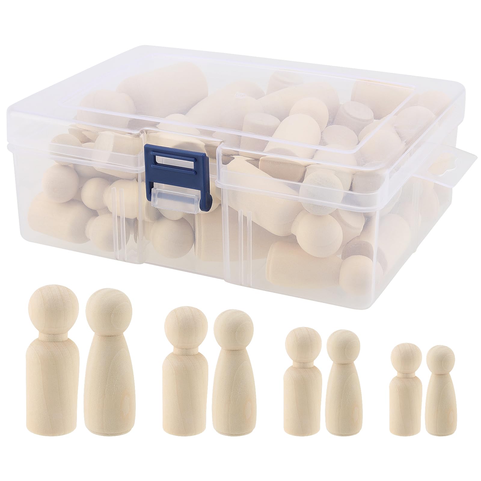 UNGFEI 100 PCS 4 Sizes Wood Peg Dolls, Blank Wooden Peg People Figures for DIY Craft, 65mm, 53mm, 43mm, 33mm