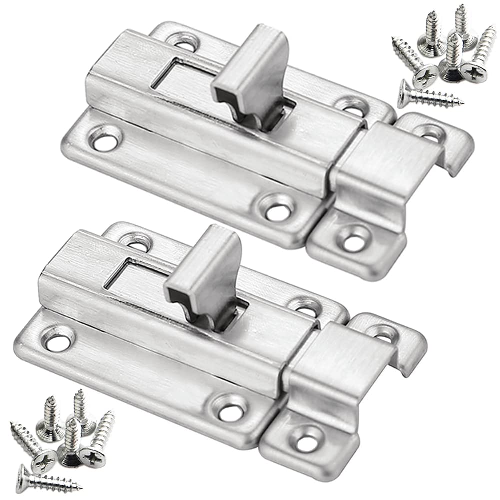 YUOIP® 2.5"Door Lock Gate Bolt Stainless Steel Door Latch Gate Latch Sliding Bolt for Bathroom Door Lock Loft Hatch Catch Window Furniture Pet Gate Lock(2 Pack)