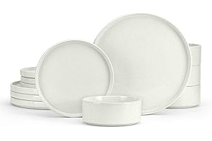 E-far Stoneware Dinnerware Sets, 12-Piece Plates and Bowls Dish Set for 4, Modern Dinning Dishware, Chip and Scratch Resistan