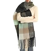 MININAI Chunky Winter Scarfs for Women Cold Weather Warm Knit Thick Plaid Scarf Long Large Oversized Checked Scarves