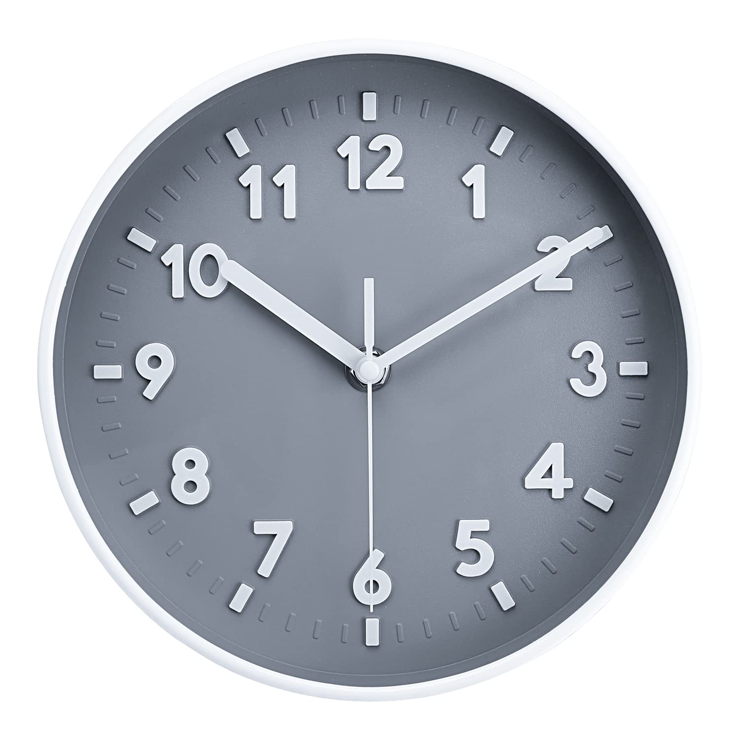 Topkey 8” Round Silent Wall clock Easy Read Big Numbers Kitchen Modern Non-ticking Decorative Wall Clock for Bedroom Office school-Grey