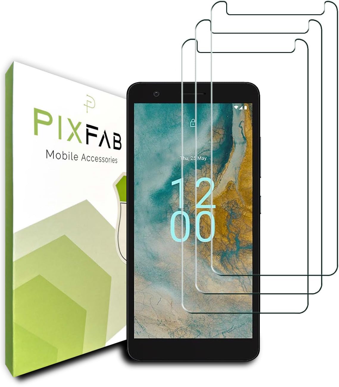 PIXFAB for Nokia C02 Tempered Glass, Screen Protector Anti Scratch and Anti Shatter Film, [Case Friendly] HD Clear Premium, 9H Tempered Glass for Nokia C02 [Pack of 3]