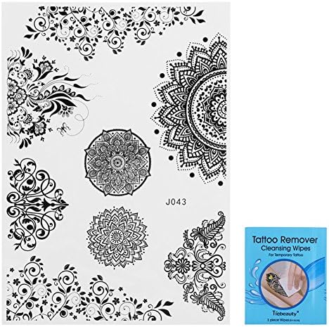 Mimgo Store 2 pcs Black Henna Lace Temporary Tattoos Sticker Body Art Make up for Men Women Fake Tattoo Paper Waterproof (6)