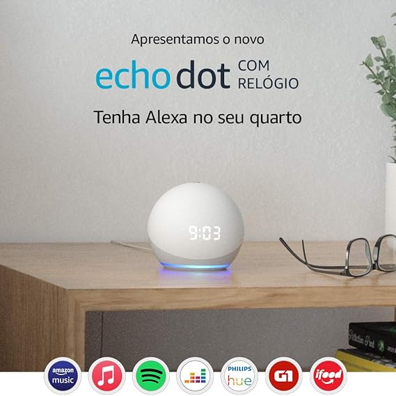 Novo Echo Dot (4ª geração): Smart Speaker com Relógio e Alexa - Cor Branca