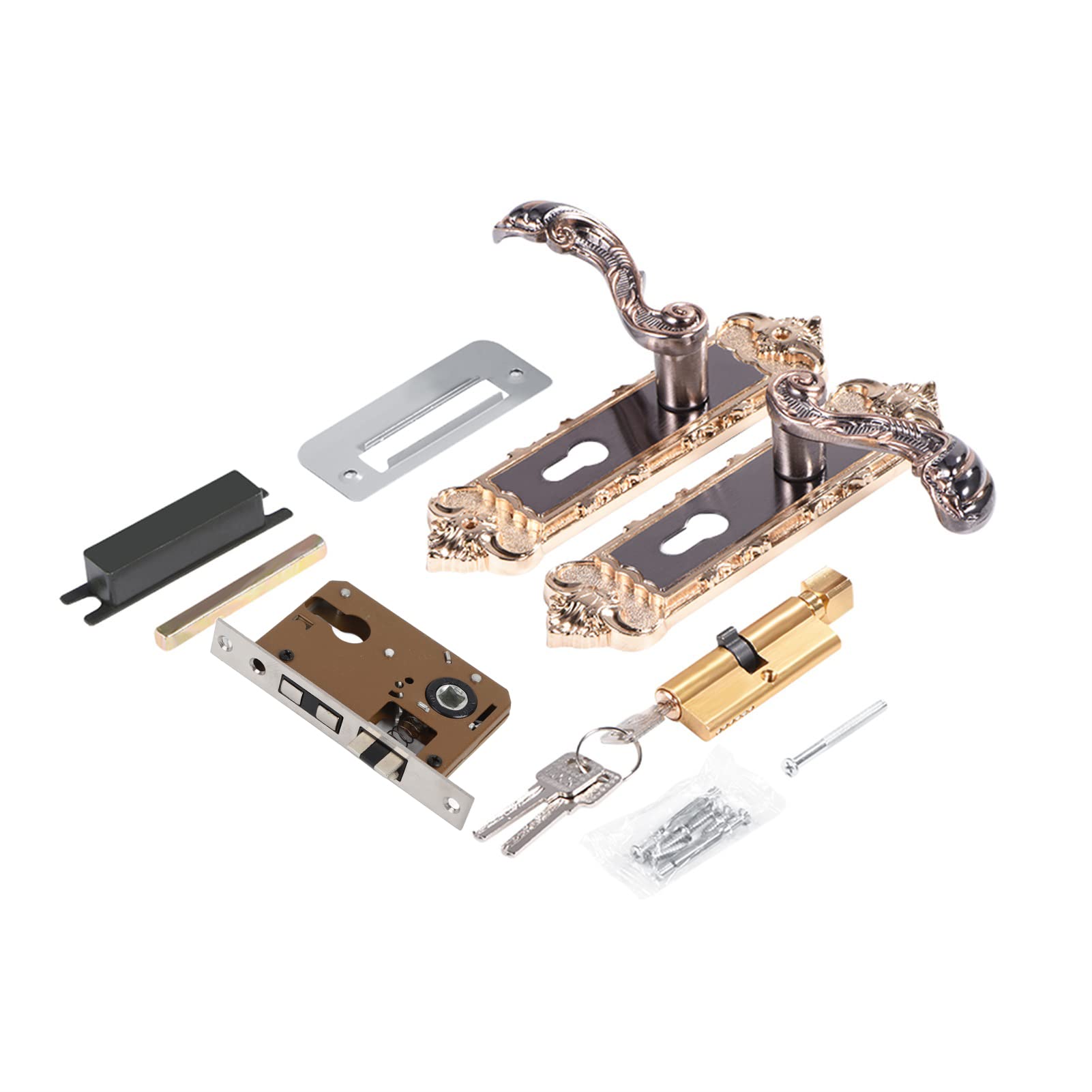 Door Lock European Style Retro Aluminum Alloy Vintage Door Lock Interior Anti-Theft Room Door Lock with Handle Set for Bedroom Home Office Hotel