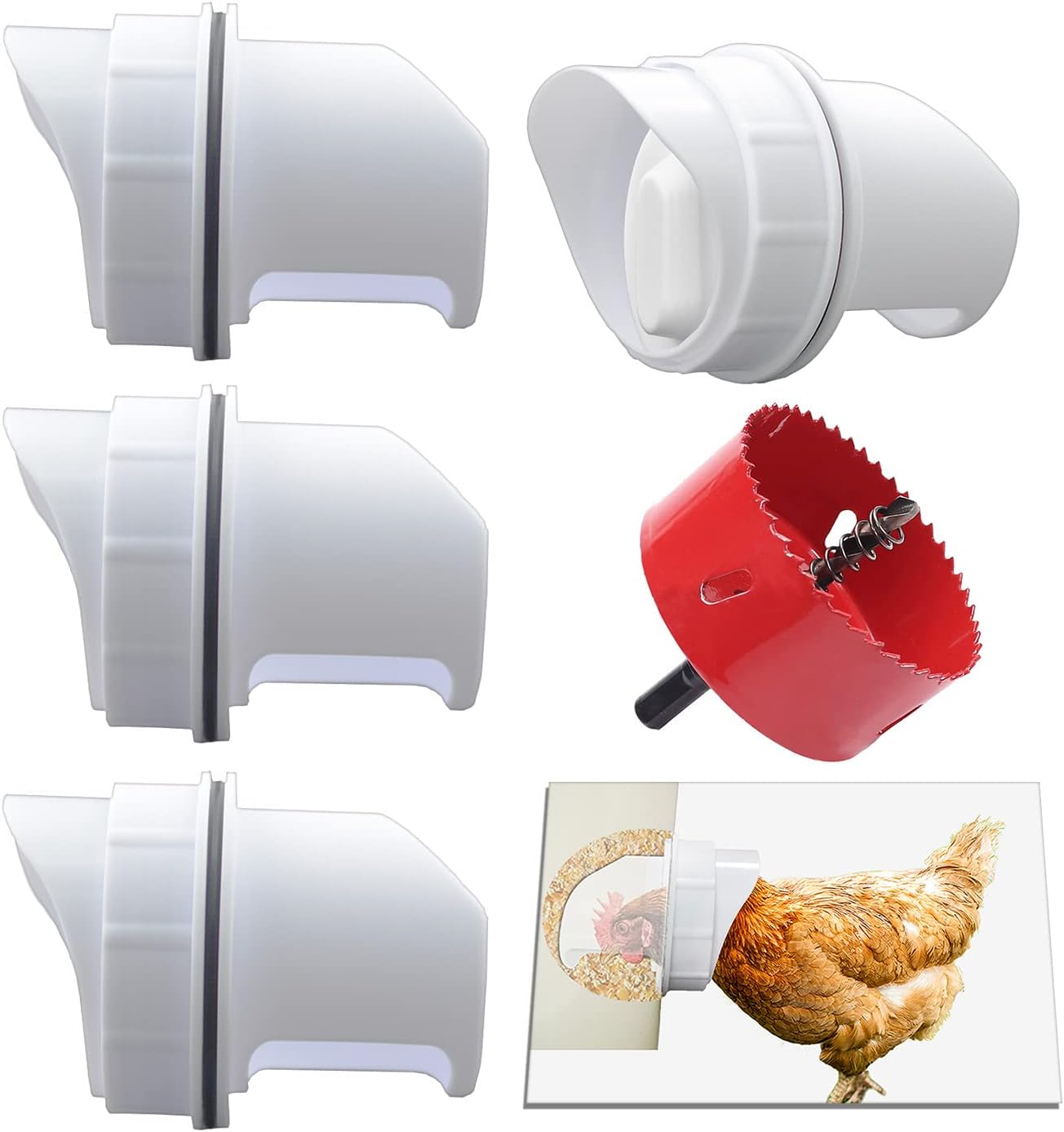Poultry Care - DIY Chicken Feeder Rain Proof Poultry Feeder Port Gravity Feed Kit for Buckets, Barrels, Bins, Troughs