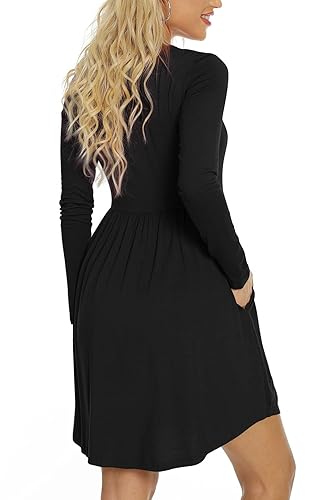 LONGYUAN Womens Dress Long Sleeve Knee Length Dresses Casual Fall Dress  with Pockets Trendy 2026 in Saudi Arabia