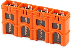 Storacell by Powerpax Slimline Battery Storage Container - Holds 4-9 Volt Batteries, Orange, 1 Count (Pack of 1)