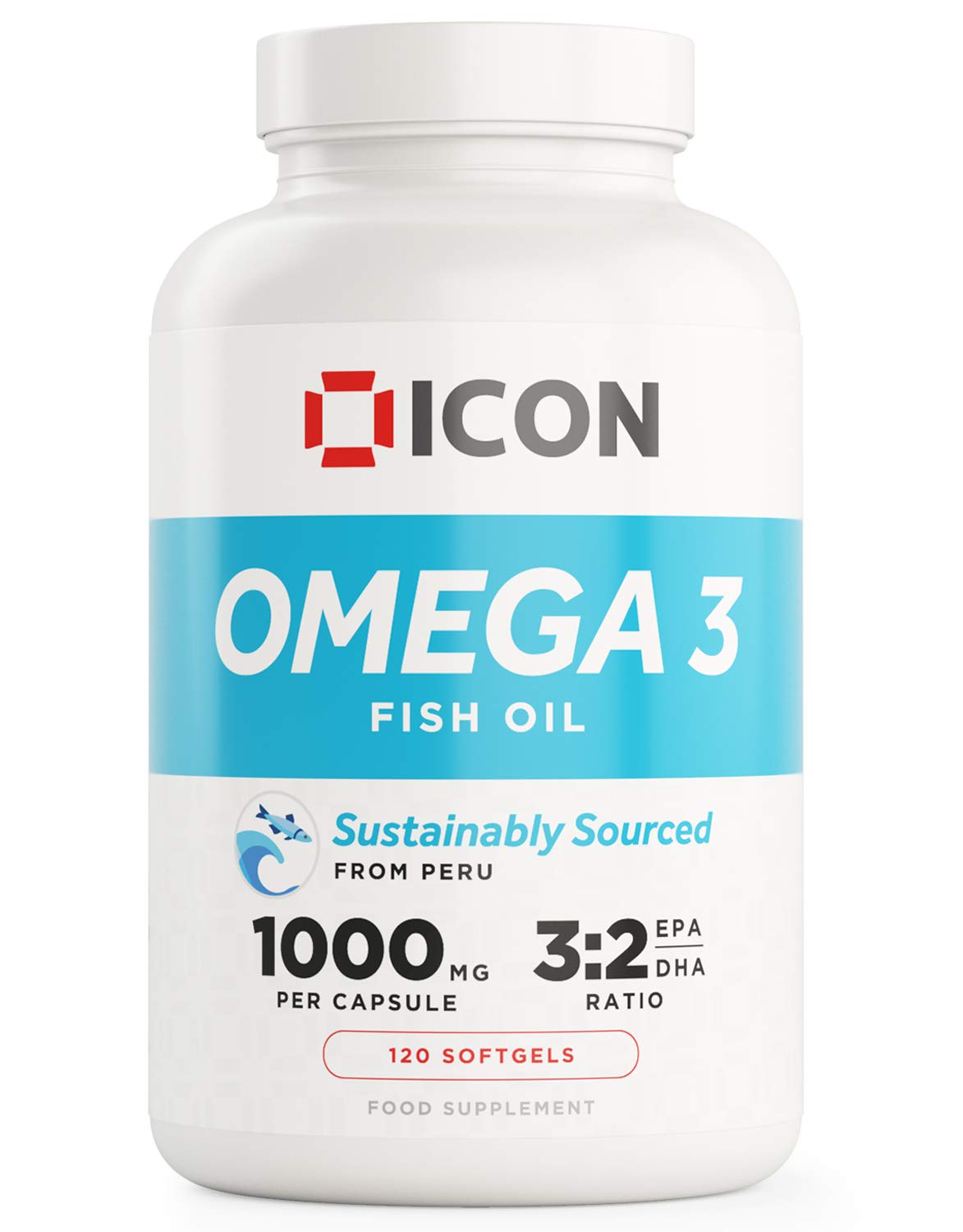 ICON Nutrition Omega 3 Fish Oil Capsules - 1000mg per Capsules, Omega 3 Supplement, Heart Health, Fish Oil, Gluten-Free, Reduce Inflammation, Softgel Capsules - 120 Counts (4 Month Supply)