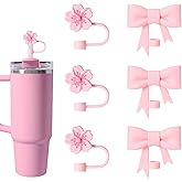 Mocbovni 6 Packs Pink Bow Flower 3D Straw Toppers Soft Silicone, Fit 0.4in/10mm Straws, Compatible with Stanley Cup 30&40 Oz, Reusable Covers, Dust-Proof Leak-Proof Protectors Accessories