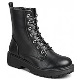 Forever Link Womens Combat Ankle Boots Lace-up Short Booties with Lug Sole and Side Zipper