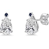 Gem Stone King 14K White Gold Lab Grown Diamond and Blue Sapphire Teardrop Stud Earrings for Women | 1.52 Cttw | Gemstone April Birthstone | DEF Color | VVS-VS Clarity | Pear Shape 8X5MM