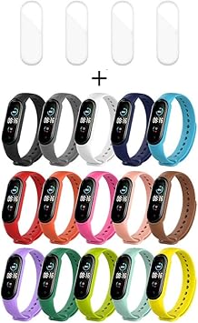 Hanbee Correas para Xiaomi Mi Band 5, 4 Piezas TPU Protector Pantalla para Xiaomi Mi Band 5, Silicona Correa de Repuesto Suave, Pulseras para Xiaomi ...