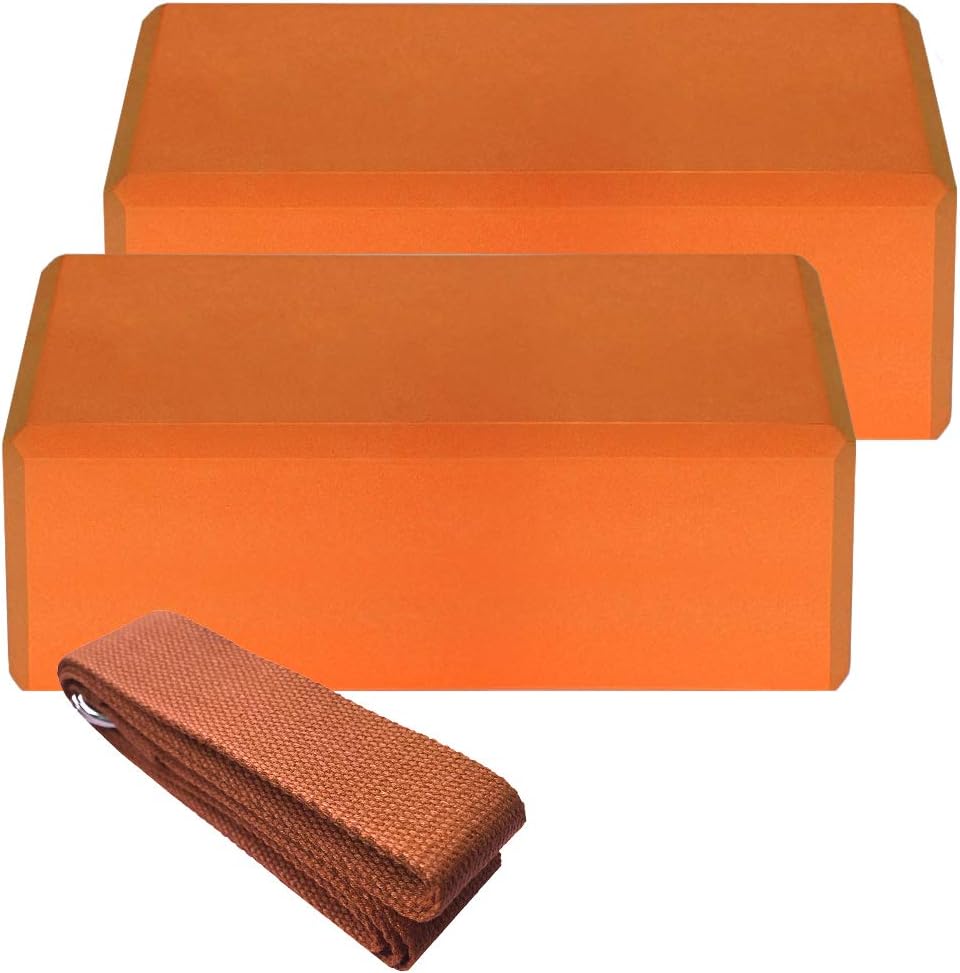 Gecheer Yoga Blocks and Strap Set, High Density EVA Foam Yoga Bricks for Yoga Fitness Pilates Stretching
