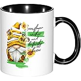 OTIQTI ART Gnome Sunflower Wishes And Butterfly Kisses Coffee Mug Funny Novelty Ceramic Tea Cup Microwave Safe 11oz Office And Home Ideal Cup For Men Women