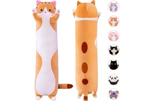 MDXMY Long Stuffed Cat Plush Pillow Cute Cat Stuffed Animals Soft Long Body Throw Sleeping Pillow(Yellow,35.4inch)
