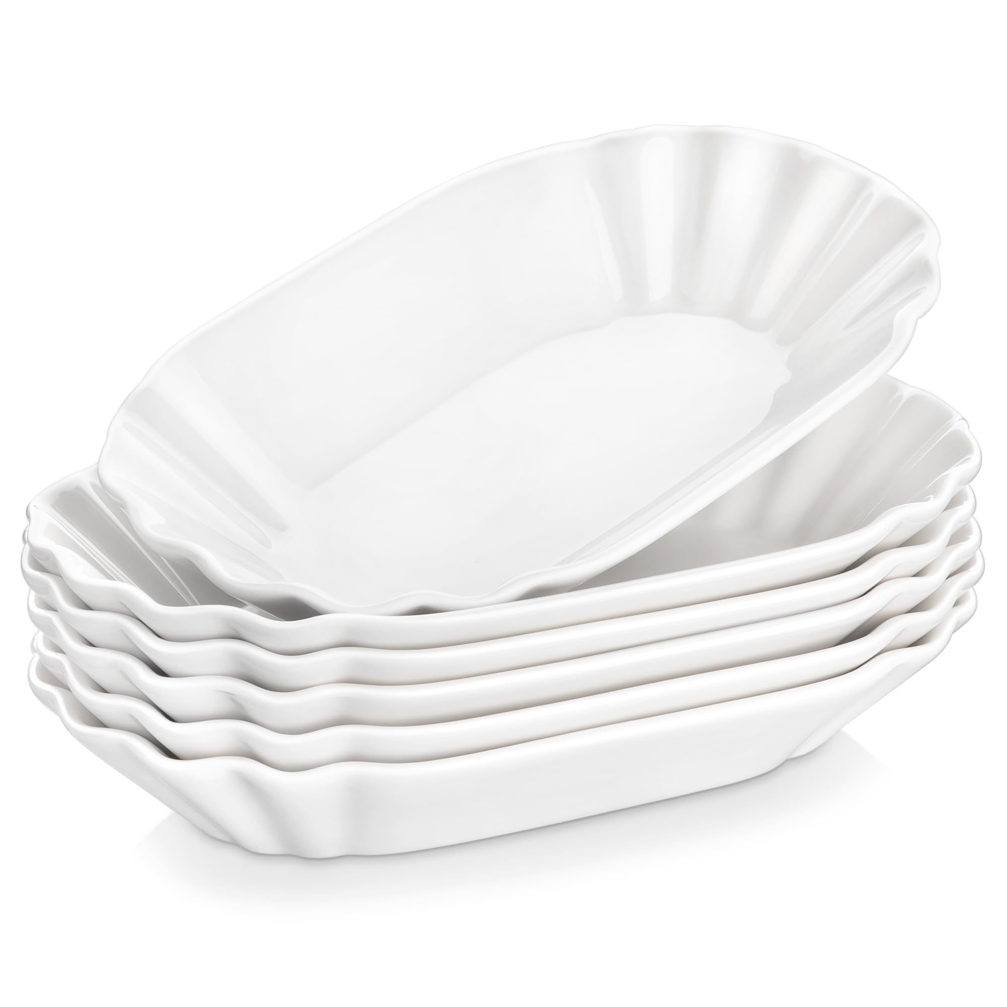 MALACASA, Series Regular, 7.75" Dessert Plates White Porcelain Serving Dishes, Breakfast Tray Dinner Plate Cake Potato Chip Plates(19.5 * 12 * 3.5cm), Set of 6