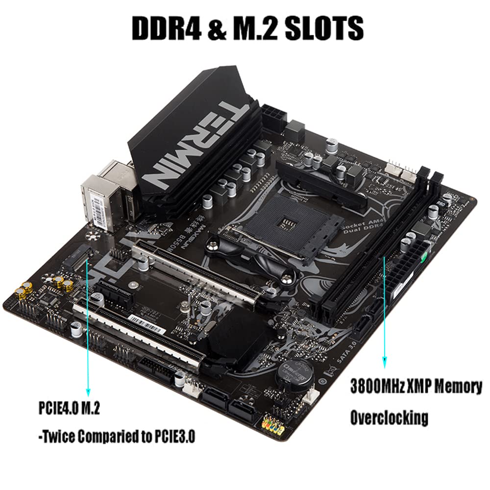 MAXSUN Motherboard B550 Terminator Gaming M-ATX PC Motherboard AMD AM4 Zen 3, DDR4, PCIe 4.0, M.2, SATA 6Gb/s, USB 3.2 HDMI/VGA, Micro ATX AMD for Ryzen 5000 & 3000 Series Processors
