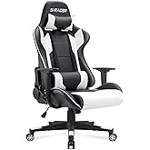 Homall Gaming Chair, Office Chair High Back Computer Chair Leather Desk Chair Racing Executive Ergonomic Adjustable Swivel Task Chair with Headrest and Lumbar Support (White)