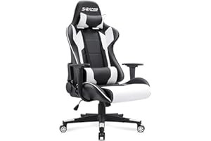 Homall Gaming Chair, Office Chair High Back Computer Chair Leather Desk Chair Racing Executive Ergonomic Adjustable Swivel Task Chair with Headrest and Lumbar Support (White)
