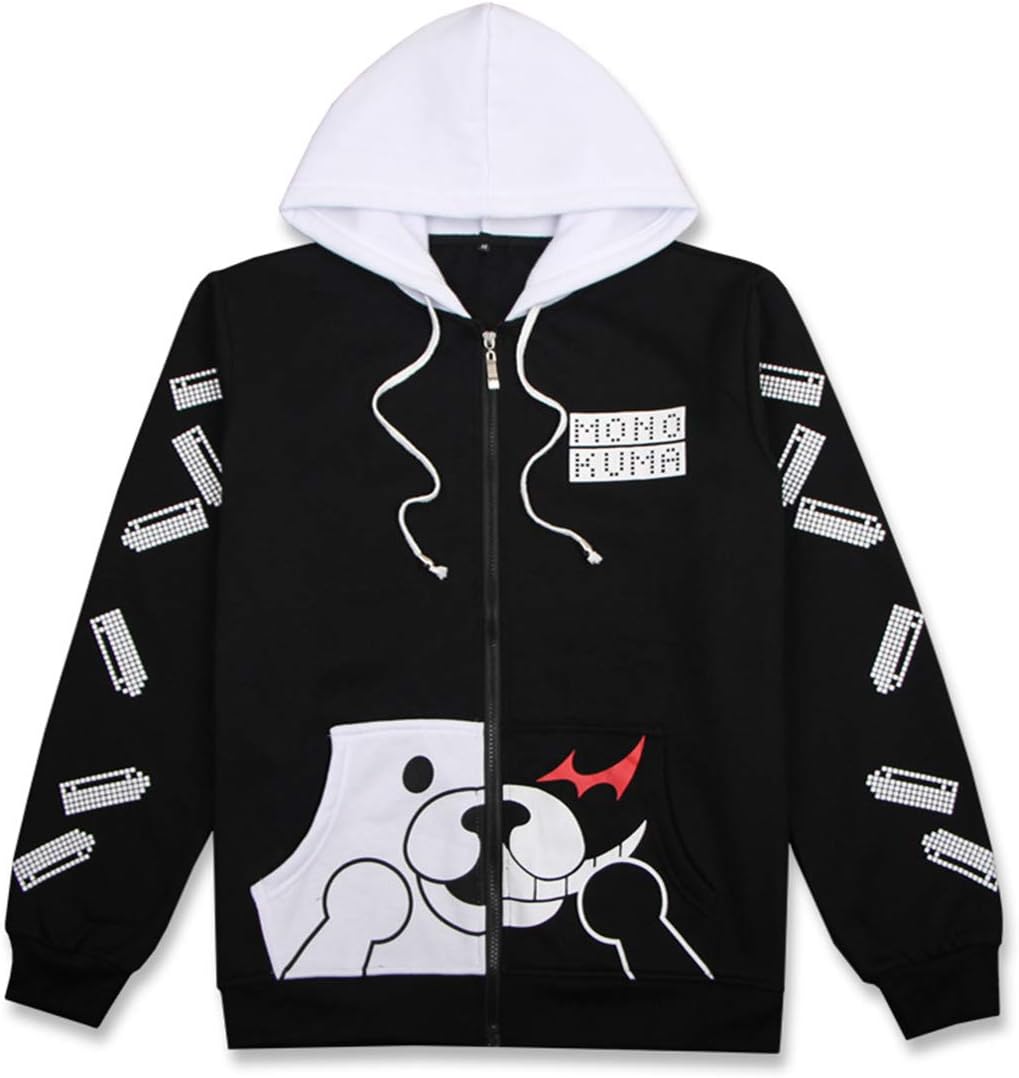 Coslover Black White Bear Hoodies Zipper Unisex Jacket Uniform