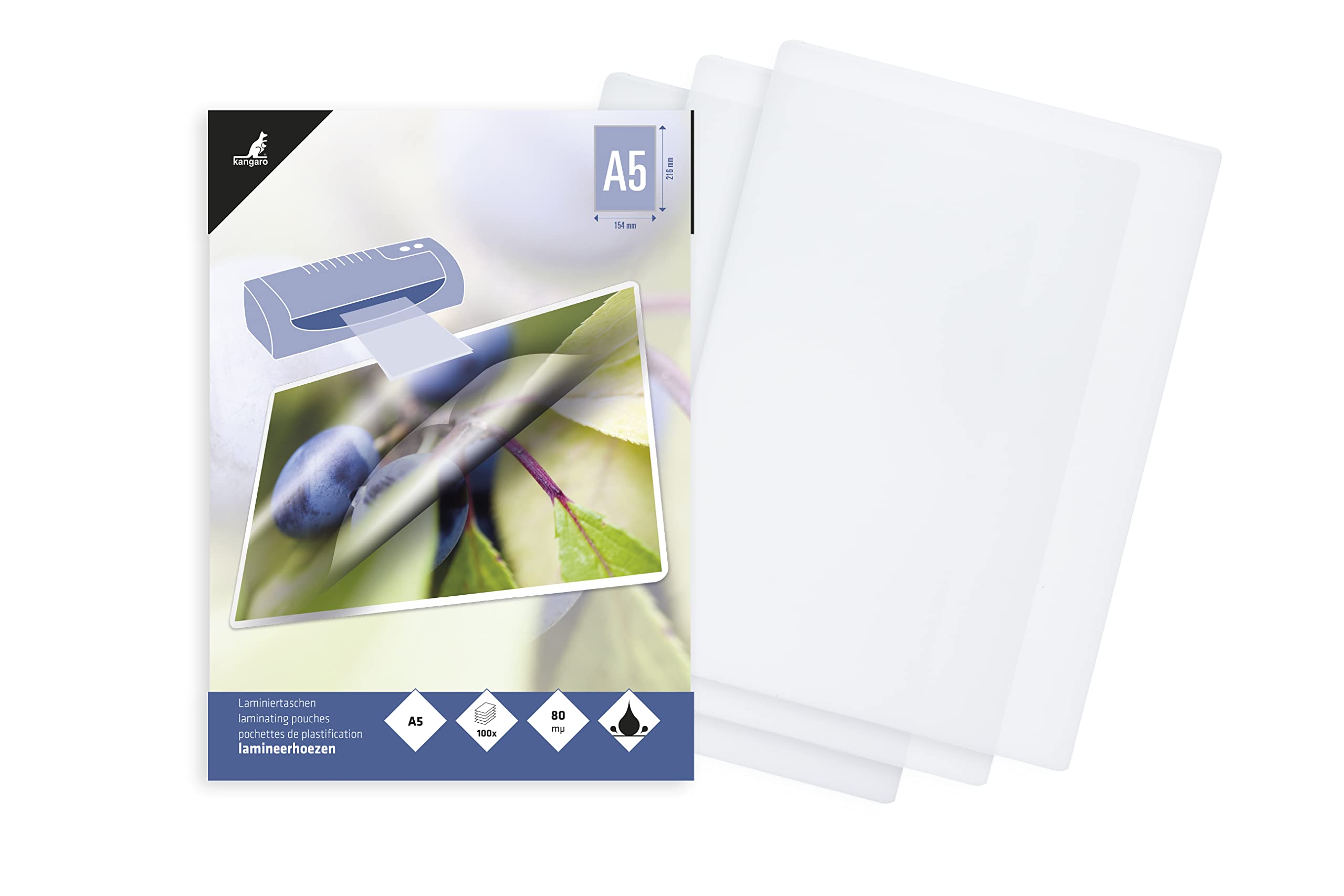 Kangaro Laminating Film A5 154 x 216 mm 80 Micron 100 Sheets