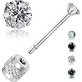 GUIJUEYE Threadless Push-in Flat Back Earrings – 4 Pairs Gold-Plated Hypoallergenic Titanium Surgical Steel Stud Earrings Set with Multicolor Cubic Zirconia for Women Men