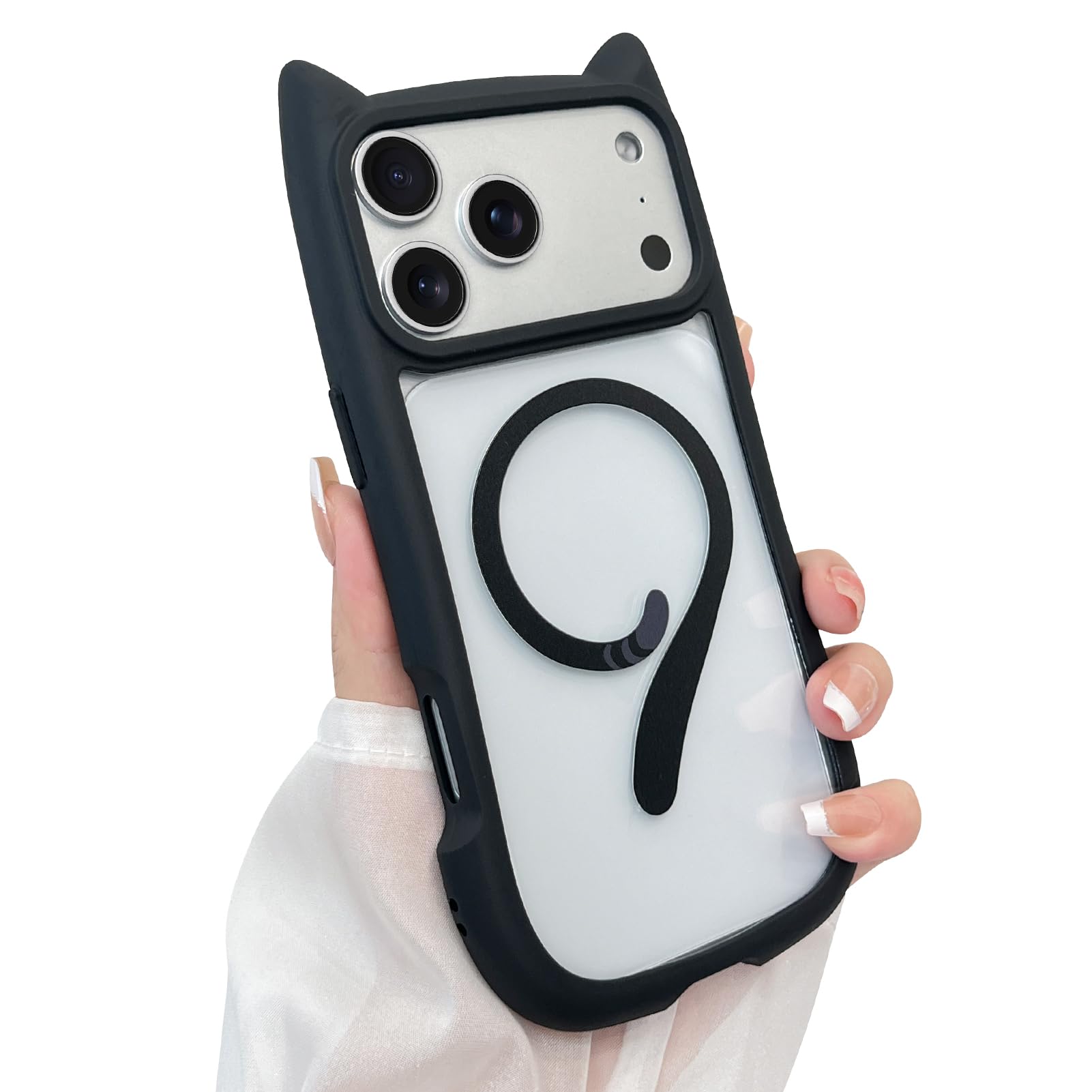 ZIYE Cute Case for iPhone 17 Pro Clear Case with 3D Cat Ears & Tail Design for Women Girls [Compatible with MagSafe] Aesthetic Kawaii Animal Drop Protection Magnetic Protective Phone Cover, Black