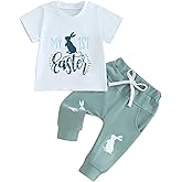 Ledy Champswiin Baby Boy Easter Outfits Short Sleeve Letter T-shirt Tops and Jogger Pants Toddler Spring Summer Clothes