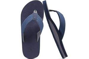 KuaiLu Men's Leather Flip Flops Arch Support Summer Beach Pool Water Thong Sandals Waterproof Rubber Walking Shoes