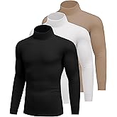 Ekouaer 3 Packs Men Turtleneck Shirts Long Sleeve Thermal Tops Causal Lightweight Pullover S-XXXL