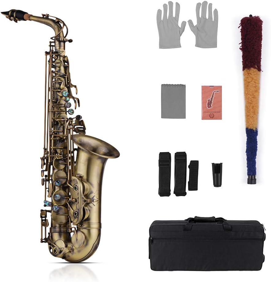 Leepesx Carcasa para saxofón alto con acabado antiguo EB EFlat de alta calidad, diseño de