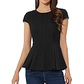 Allegra K Women's Peplum Top Cap Sleeve Round Neck 2025 Summer Work Blouse Tops for Business Casual