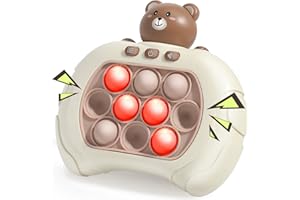 OLLOIIG Quick Push Pop Game It Fidget Toys Pro for Kids Adults, Handheld Puzzle Game Machine, Squeeze Poppet Sensory Fast Push Bubble Toy, Xmas Birthday Gifts for Boys Girls (Bear Red Light)