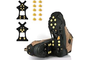 Ice Cleats for Boots & Shoes – 10 Carbon Steel Spikes Micro Crampons, Snow Grips Overshoes Boots, Anti Slip Ice Grippers for 
