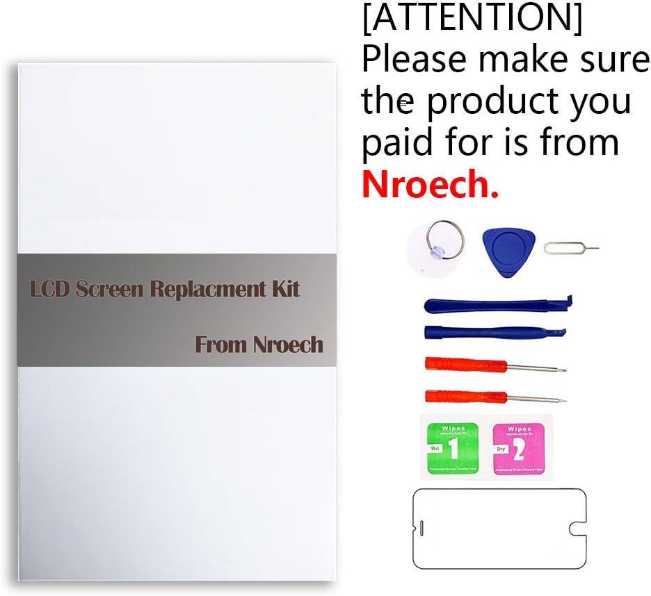 Nroech LCD Screen Replacement for iPhone 6 (Black) with Home Button, Full Assembly with Front Camera, Ear Speaker and Light/Proximity sensor, Repair Tools and Free Screen Protector Included.