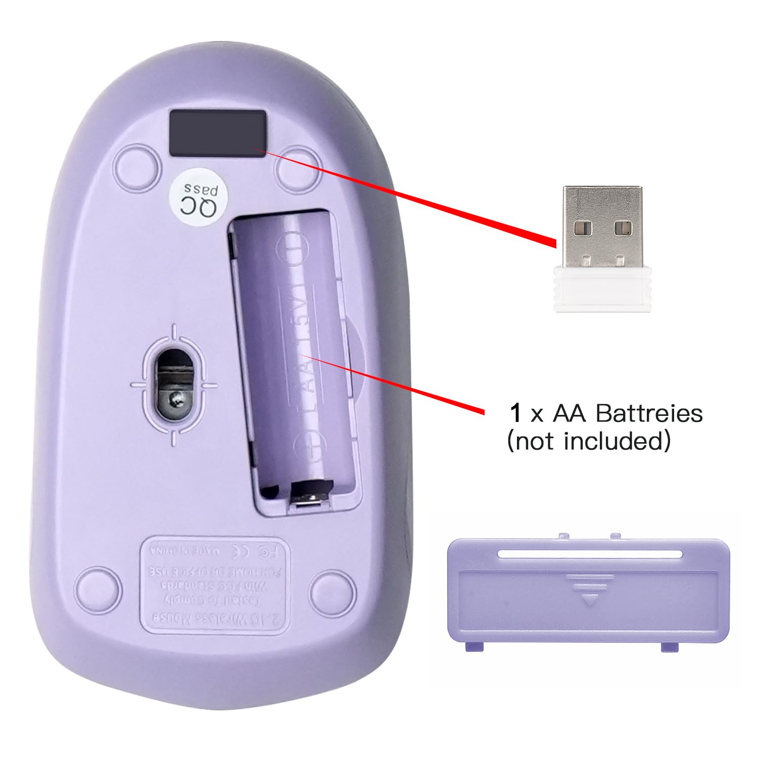 RECCAZR Wireless Keyboard and Mouse Combo, Full-Sized Wireless Keyboard and Adjustable DPI Mouse, 2.4GHz USB Receiver, Wireless Keyboard and Mouse for PC, Windows, Desktop, Laptop (Purple)