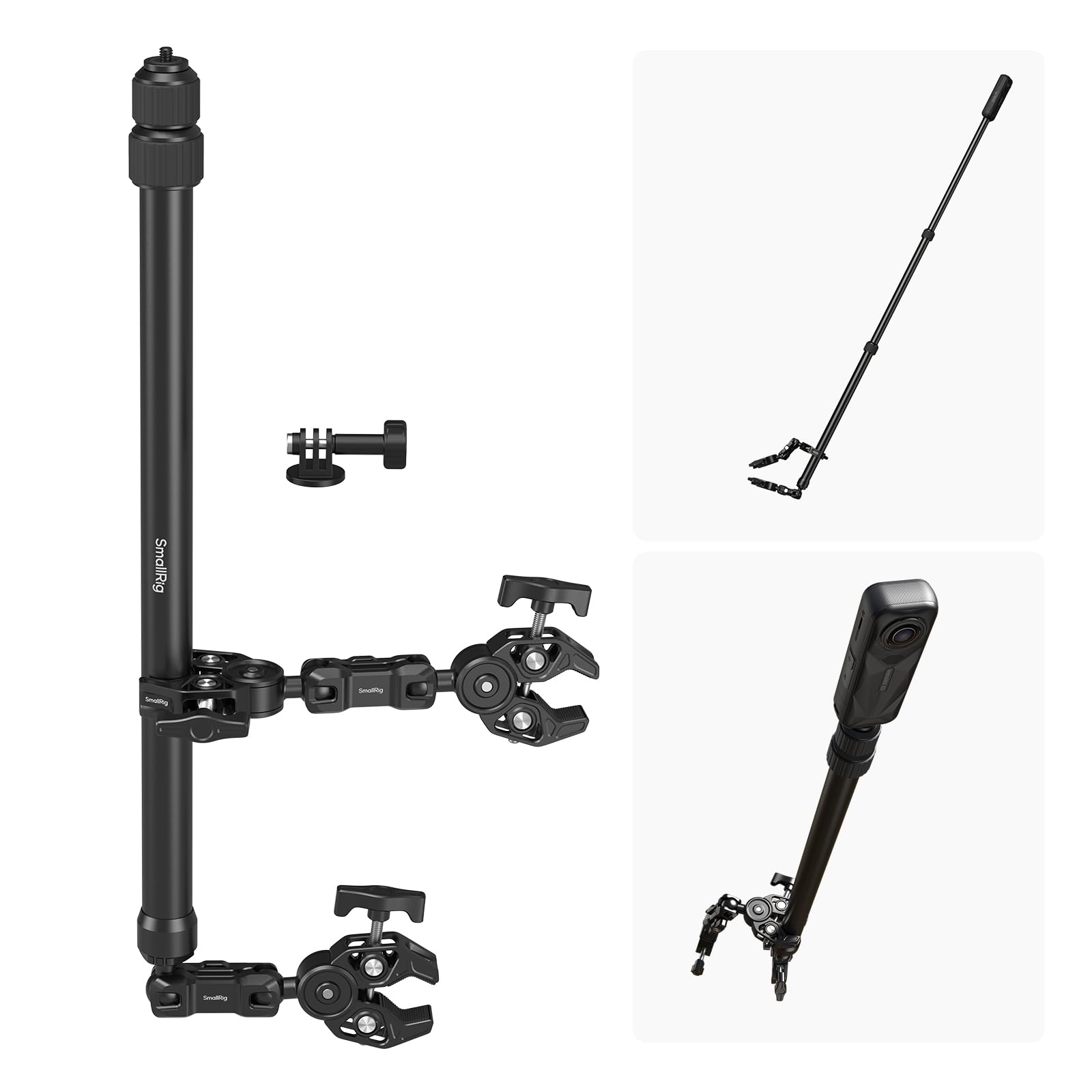 Photo 1 of SMALLRIG Motorcycle Mount Bundle for Insta360 X5/X4/X3 360 Camera, for DJI OSMO 360/Action 6/5 Pro, for GoPro, Bike Handlebar Invisible Selfie Stick with Dual Ball Heads Super Clamps, Adapter - 5459