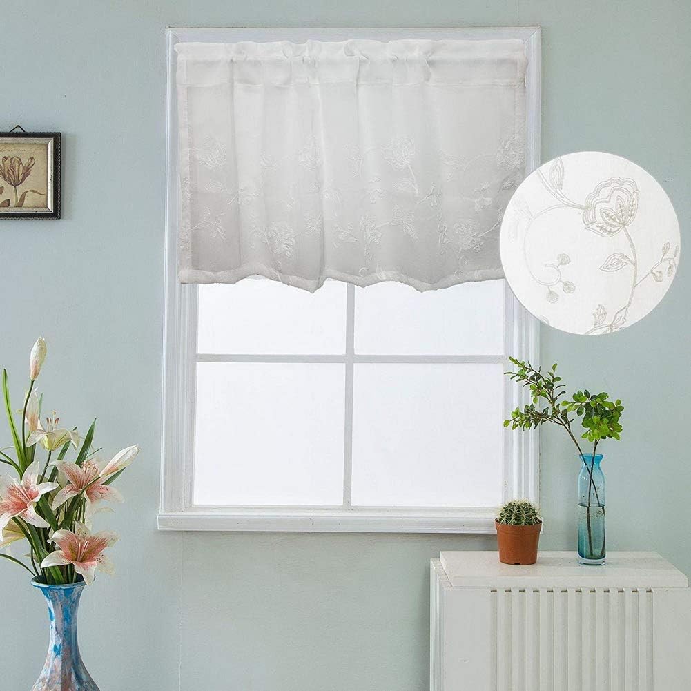 Amazon Com Morning Glory Floral Embroidered Country Curtain Sheer Valance Drapes Bathroom Door Panel Room Divider Kitchen Rod Pocket Voile Window Treatments Valance For Dining Room 1 Panel W39 X L21 Inch White