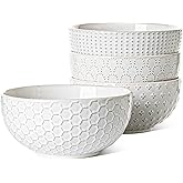 LE TAUCI Large Soup Bowl 42 OZ, Ceramic Kitchen Bowl Set for Soup, Pho, Chip, Pasta, Fruits, Salad, Noodle and Ramen- 7 Inch, Set of 4, Arctic white